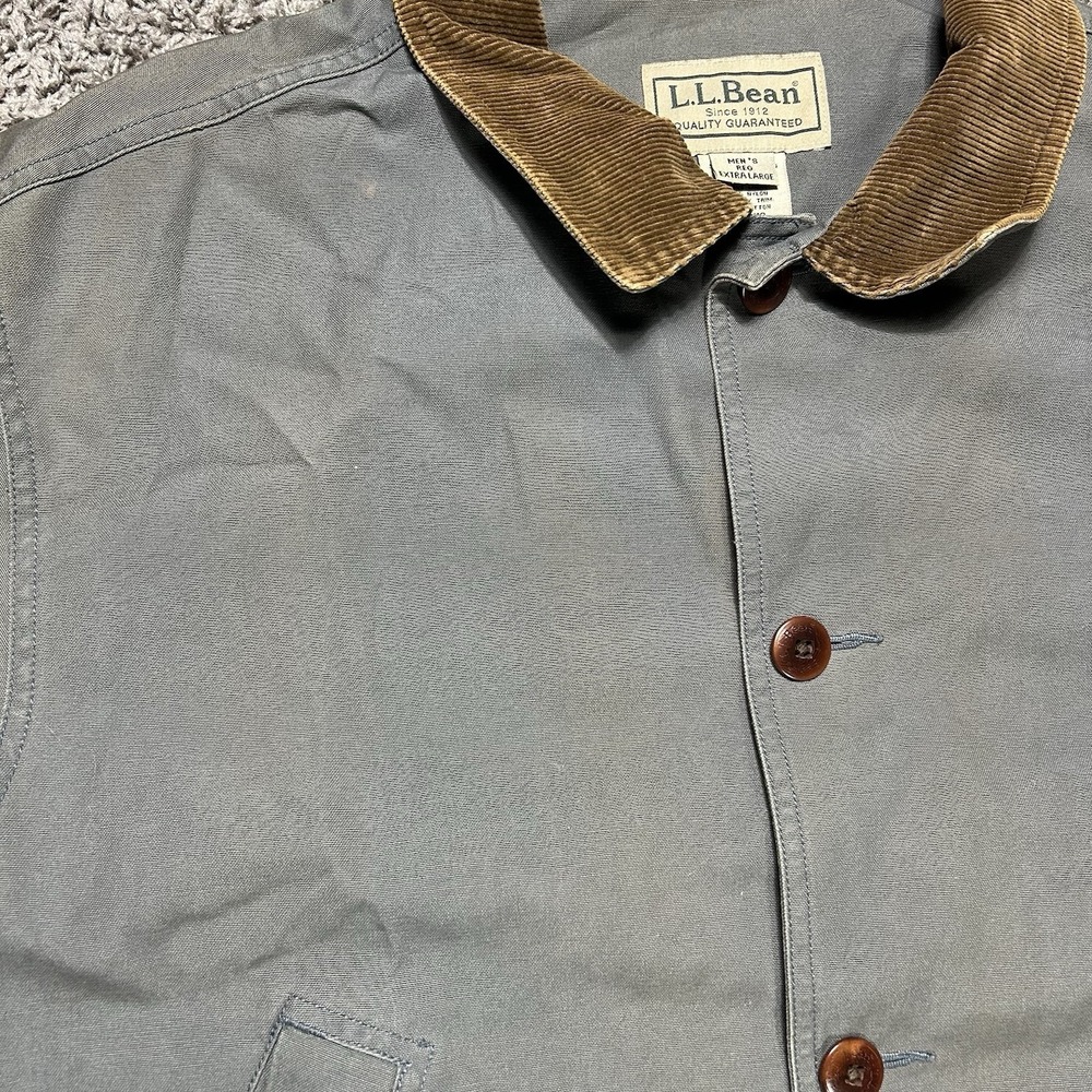 LL Bean Jacket Mens XL Green Canvas Barn Chore Coat Corduroy Cuffs Lined Faded - Picture 12 of 13